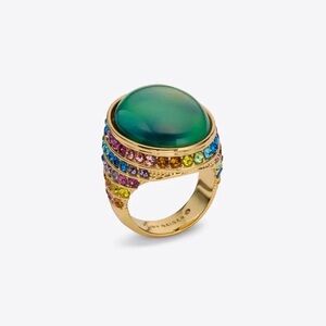 Kurt Geiger Oval Mood Gold-tone Ring with Cabochon and Multicolored Stones Sz 9